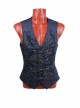 Front Woven Strap Metal Retro Button Dark Blue Gothic Jacquard Vest