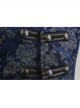 Front Woven Strap Metal Retro Button Dark Blue Gothic Jacquard Vest