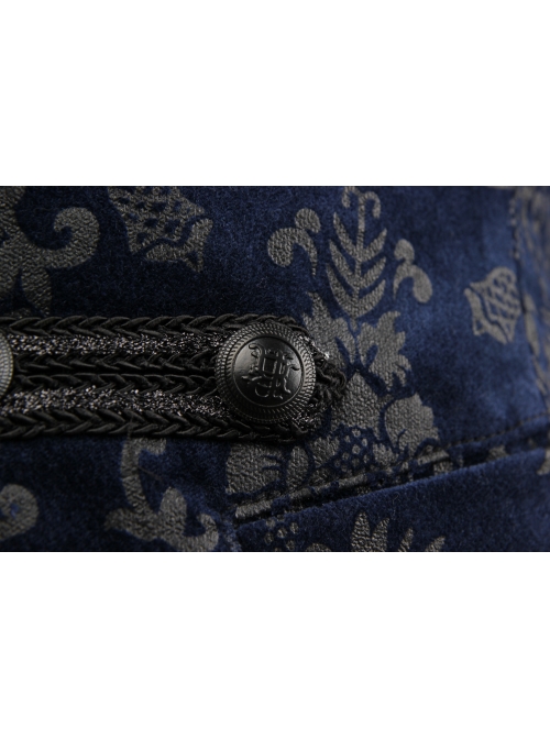 Front Woven Strap Metal Retro Button Dark Blue Gothic Jacquard Vest