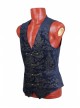Front Woven Strap Metal Retro Button Dark Blue Gothic Jacquard Vest