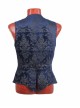 Front Woven Strap Metal Retro Button Dark Blue Gothic Jacquard Vest