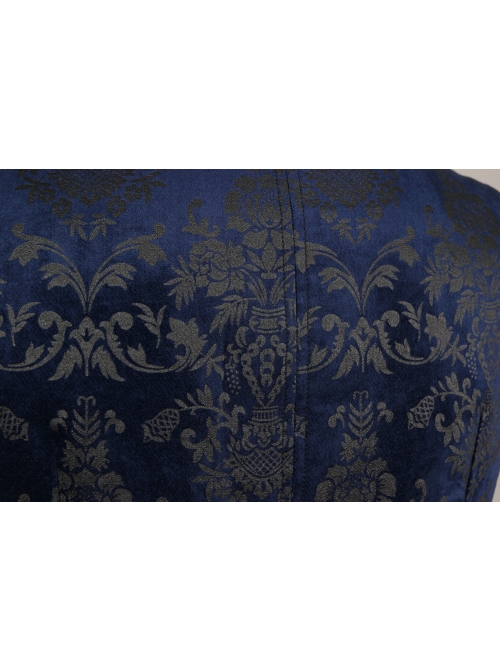 Front Woven Strap Metal Retro Button Dark Blue Gothic Jacquard Vest