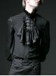 High Collar Front Chest Retro Button Flounce Lantern Sleeve Lace Cuff Black Gothic Chiffon Shirt