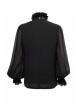 High Collar Front Chest Retro Button Flounce Lantern Sleeve Lace Cuff Black Gothic Chiffon Shirt