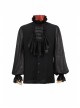 High Collar Front Chest Retro Button Flounce Lantern Sleeve Lace Cuff Black Gothic Chiffon Shirt