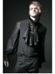 High Collar Front Chest Retro Button Flounce Lantern Sleeve Lace Cuff Black Gothic Chiffon Shirt