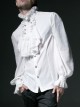 High Collar Front Chest Retro Button Flounce Lantern Sleeve Lace Cuff White Gothic Chiffon Shirt