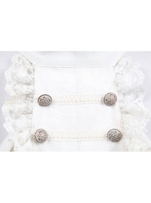 High Collar Front Chest Retro Button Flounce Lantern Sleeve Lace Cuff White Gothic Chiffon Shirt