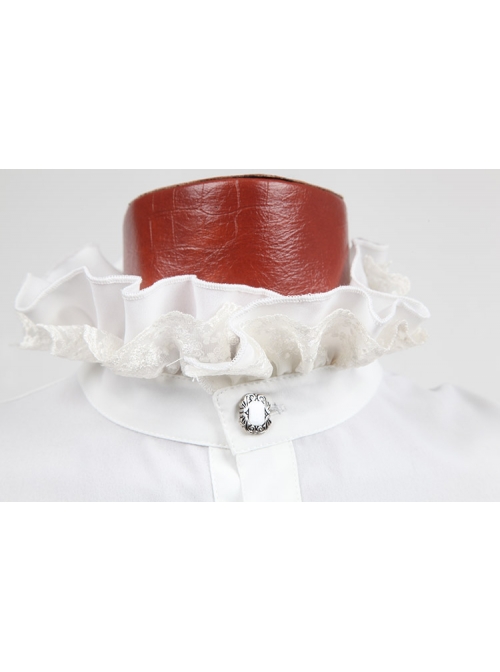 High Collar Front Chest Retro Button Flounce Lantern Sleeve Lace Cuff White Gothic Chiffon Shirt