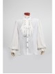 High Collar Front Chest Retro Button Flounce Lantern Sleeve Lace Cuff White Gothic Chiffon Shirt