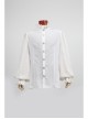 High Collar Front Chest Retro Button Flounce Lantern Sleeve Lace Cuff White Gothic Chiffon Shirt