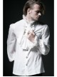 High Collar Front Chest Retro Button Flounce Lantern Sleeve Lace Cuff White Gothic Chiffon Shirt