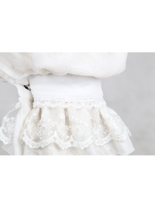 High Collar Front Chest Retro Button Flounce Lantern Sleeve Lace Cuff White Gothic Chiffon Shirt