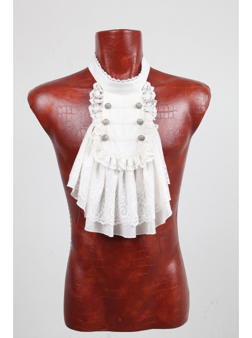High Collar Front Chest Retro Button Flounce Lantern Sleeve Lace Cuff White Gothic Chiffon Shirt
