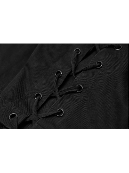 Black Metal D-Buckle Leather Strap Decoration Slit Lace-Up Short Sleeve Punk Shirt