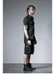 Black Metal D-Buckle Leather Strap Decoration Slit Lace-Up Short Sleeve Punk Shirt