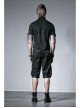 Black Metal D-Buckle Leather Strap Decoration Slit Lace-Up Short Sleeve Punk Shirt