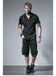 Black Metal D-Buckle Leather Strap Decoration Slit Lace-Up Short Sleeve Punk Shirt