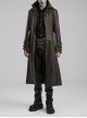 Stand-Up Collar Front Chest Metal Buckle Leather Loop Decoration Brown Punk Coat