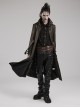 Stand-Up Collar Front Chest Metal Buckle Leather Loop Decoration Brown Punk Coat