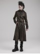 Stand-Up Collar Front Chest Metal Buckle Leather Loop Decoration Brown Punk Coat