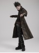 Stand-Up Collar Front Chest Metal Buckle Leather Loop Decoration Brown Punk Coat
