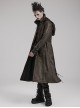 Stand-Up Collar Front Chest Metal Buckle Leather Loop Decoration Brown Punk Coat