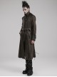 Stand-Up Collar Front Chest Metal Buckle Leather Loop Decoration Brown Punk Coat