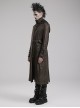Stand-Up Collar Front Chest Metal Buckle Leather Loop Decoration Brown Punk Coat