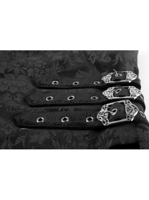 Front Double-Breasted Side Leather Loops Swallowtail Hem Black Gothic Retro Flocking Vest