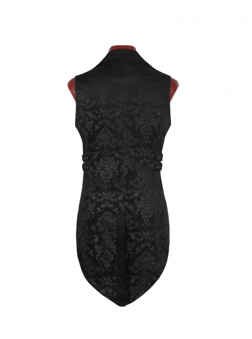 Front Double-Breasted Side Leather Loops Swallowtail Hem Black Gothic Retro Flocking Vest