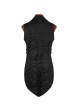Front Double-Breasted Side Leather Loops Swallowtail Hem Black Gothic Retro Flocking Vest