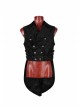 Front Double-Breasted Side Leather Loops Swallowtail Hem Black Gothic Retro Flocking Vest