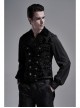 Front Double-Breasted Side Leather Loops Swallowtail Hem Black Gothic Retro Flocking Vest