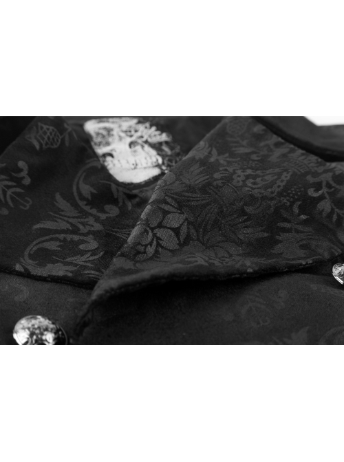 Front Double-Breasted Side Leather Loops Swallowtail Hem Black Gothic Retro Flocking Vest
