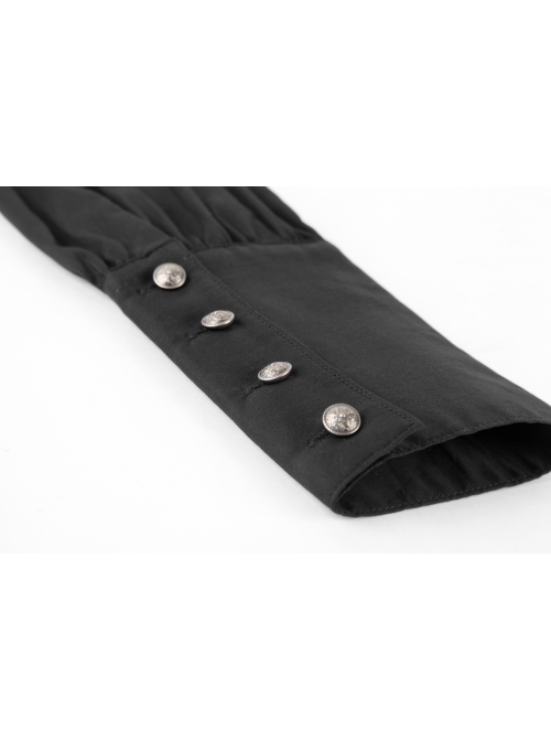 High Collar Front Chest Flounce Metal Retro Button Long Sleeve Black Gothic Shirt