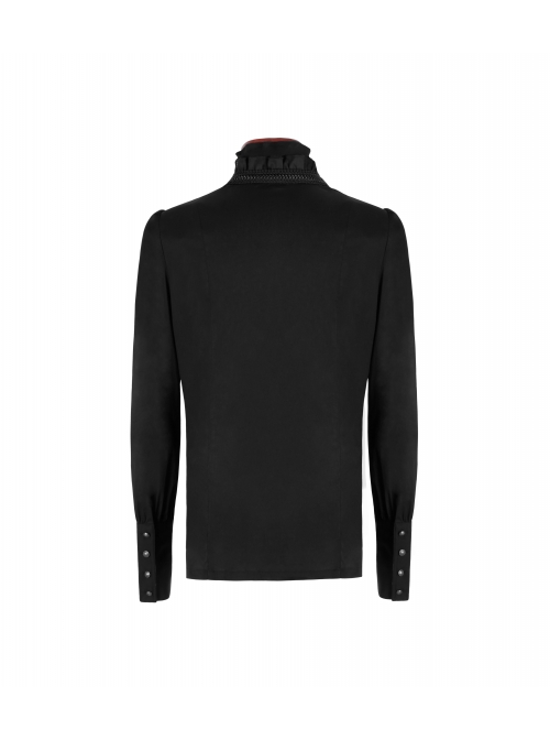 High Collar Front Chest Flounce Metal Retro Button Long Sleeve Black Gothic Shirt