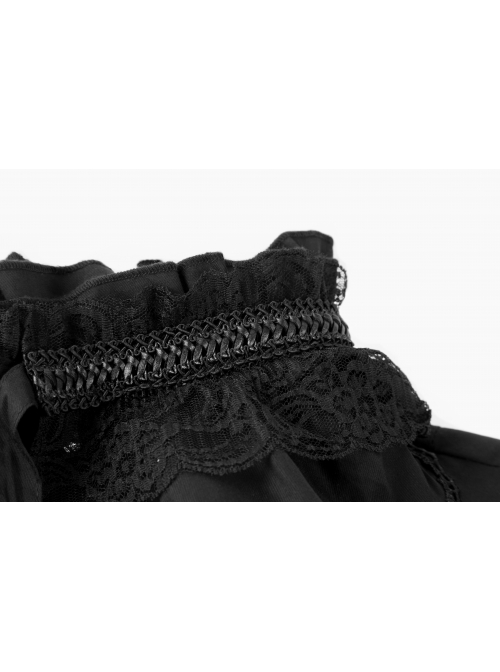 High Collar Front Chest Flounce Metal Retro Button Long Sleeve Black Gothic Shirt