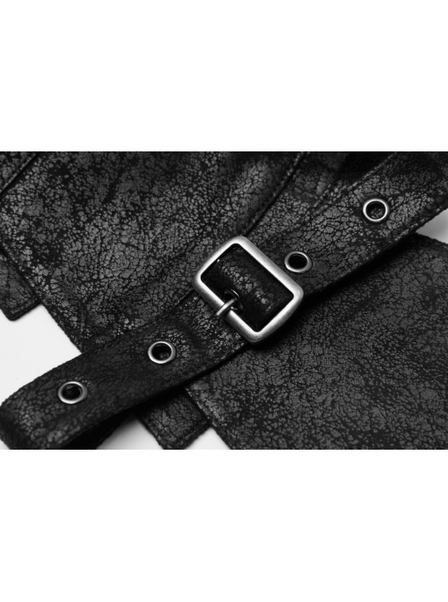 Front Leather Hasp Armor Sleeve Arm Loops Black Punk Short Jacket