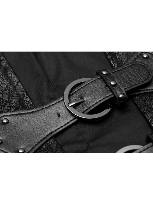 Front Leather Hasp Armor Sleeve Arm Loops Black Punk Short Jacket