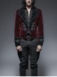 Front Classical Buttons Embroidery Cuff Back Waist Lace-Up Swallowtail Hem Wine Red Gothic Flannel Coat