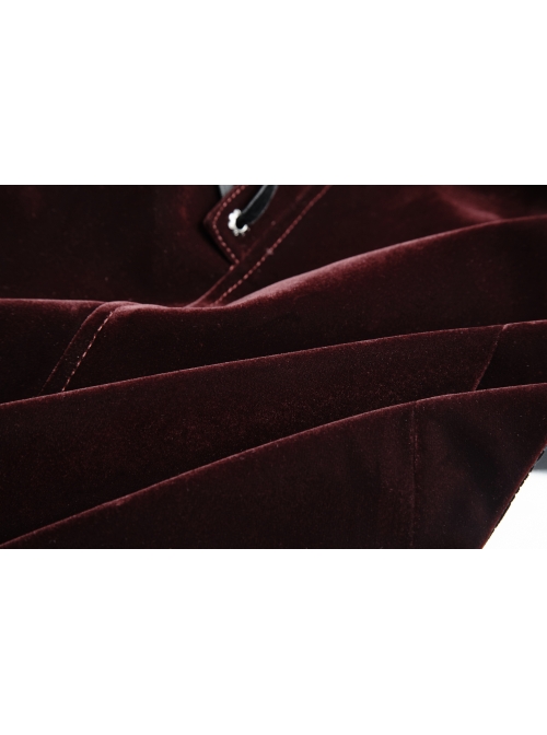 Front Classical Buttons Embroidery Cuff Back Waist Lace-Up Swallowtail Hem Wine Red Gothic Flannel Coat