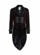 Front Classical Buttons Embroidery Cuff Back Waist Lace-Up Swallowtail Hem Wine Red Gothic Flannel Coat