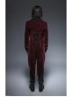 Front Classical Buttons Embroidery Cuff Back Waist Lace-Up Swallowtail Hem Wine Red Gothic Flannel Coat