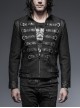 Stand-Up Collar Front Chest Leather Strap Back Lace-Up Black Punk Rough-Textured Leather Coat