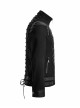 Stand-Up Collar Front Chest Leather Strap Back Lace-Up Black Punk Rough-Textured Leather Coat