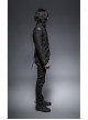 Stand-Up Collar Front Chest Leather Strap Back Lace-Up Black Punk Rough-Textured Leather Coat