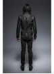 Stand-Up Collar Front Chest Leather Strap Back Lace-Up Black Punk Rough-Textured Leather Coat