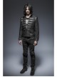 Stand-Up Collar Front Chest Leather Strap Back Lace-Up Black Punk Rough-Textured Leather Coat
