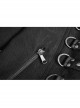 Stand-Up Collar Front Chest Leather Strap Back Lace-Up Black Punk Rough-Textured Leather Coat